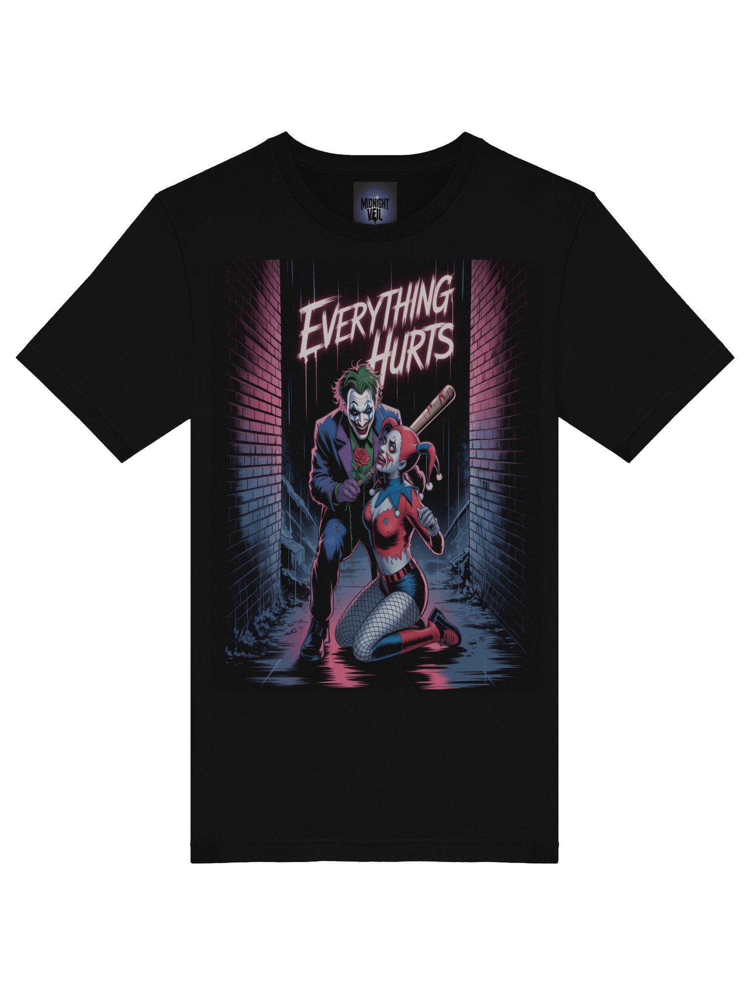 Everything Hurts: Joker and Harley Quinn's Neon Alley Agony Graphic Tee product image (7)