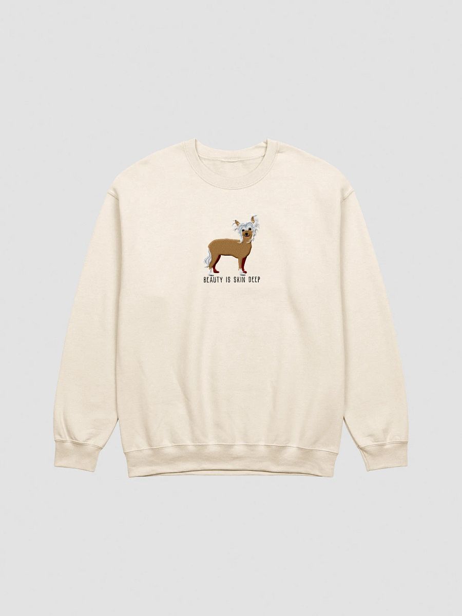 Beauty Is Skin Deep Sweatshirt (Embroidered) of a Chinese Crested Dog(Tan) product image (13)