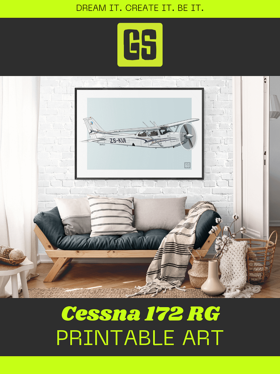 Cessna 172 RG ZS-KUI Printable Aviation Wall Art Landscape Blue and White Background product image (4)