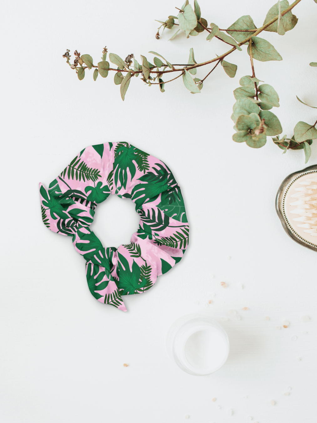 Jungle Leaves Pattern-Pink Background Scrunchie product image (1)