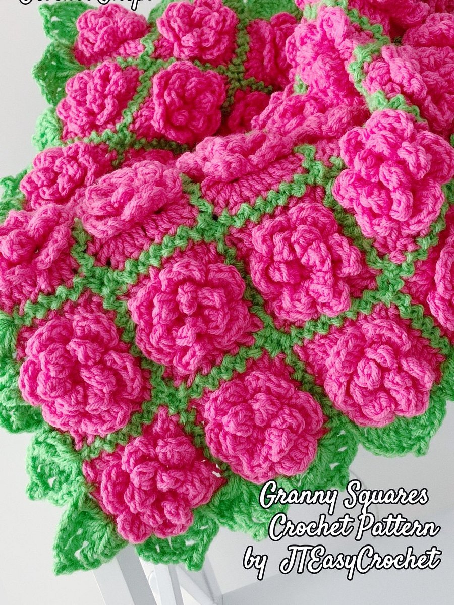 Victorian Style Rose Flower Baby Blanket Crochet Pattern, Crochet Motif Boho Throw Blanket or Nursery Rug product image (6)