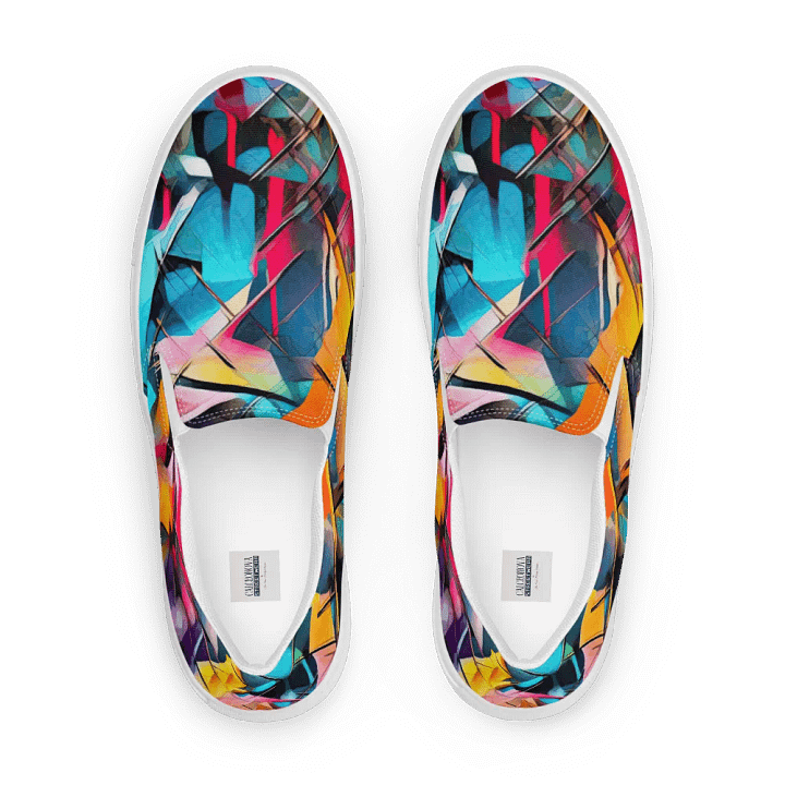 Mans Slip On Sneaker _ Calceonova Streetwear _ Custom Design Shoes _ Abstract Graffiti Shattered Neon product image (2)