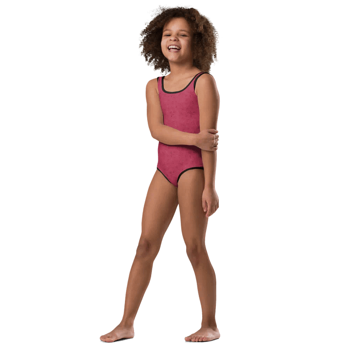 Gold Leaves and Chocolate Flowers Magenta Kids Swimsuit product image (2)