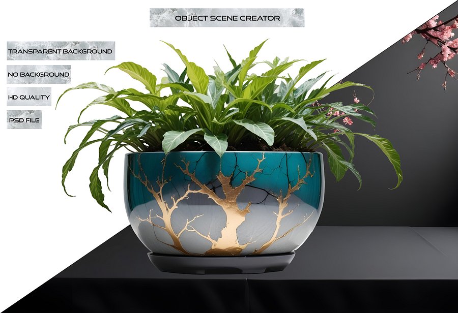 Kintsugi Tranquility – Planter with Vibrant Foliage PNG product image (2)