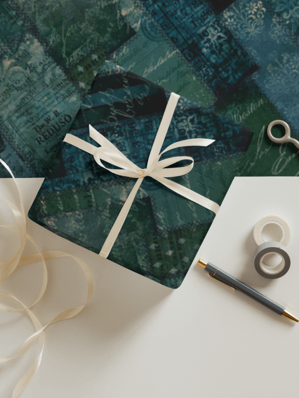 Elegant Vintage Green Blue Script Wrapping Paper product image (3)