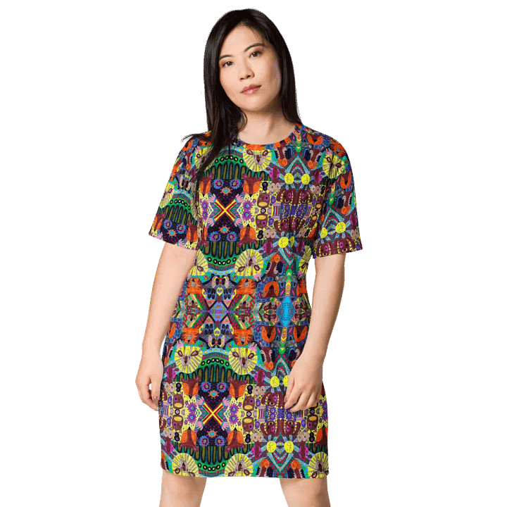 Abstract Doodle Art Animals Ladies T Shirt Dress product image (1)