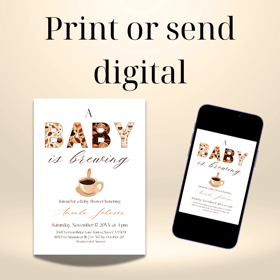 A Baby is Brewing Baby Shower Invite, Rustic Fall Baby Shower, Coffee Themed Brunch Invitation, Digital Download Editable Canva Template product image (9)