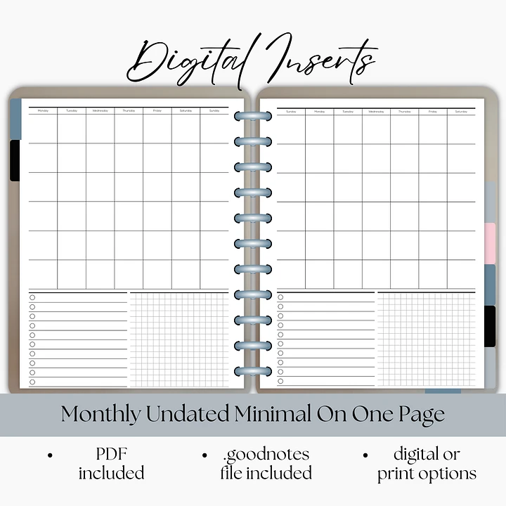 Monthly Undated Minimal One Page Sunday & Monday Start- Portrait Orientation product image (1)