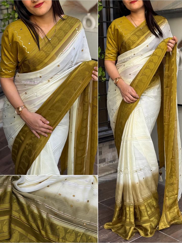 Ideal casual wear saree, featuring a beautiful touch of fancy gota patti mirror work pattern product image (1)