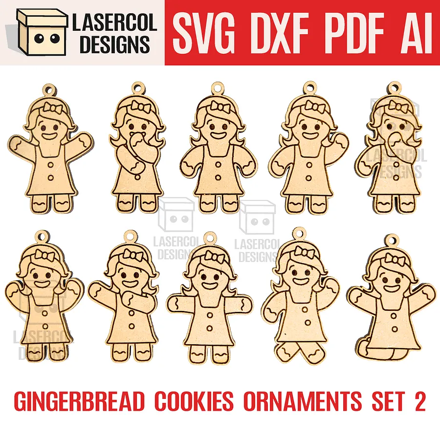 Gingerbread Cookies Christmas Ornaments Set 2 - Laser Cut Files product image (1)