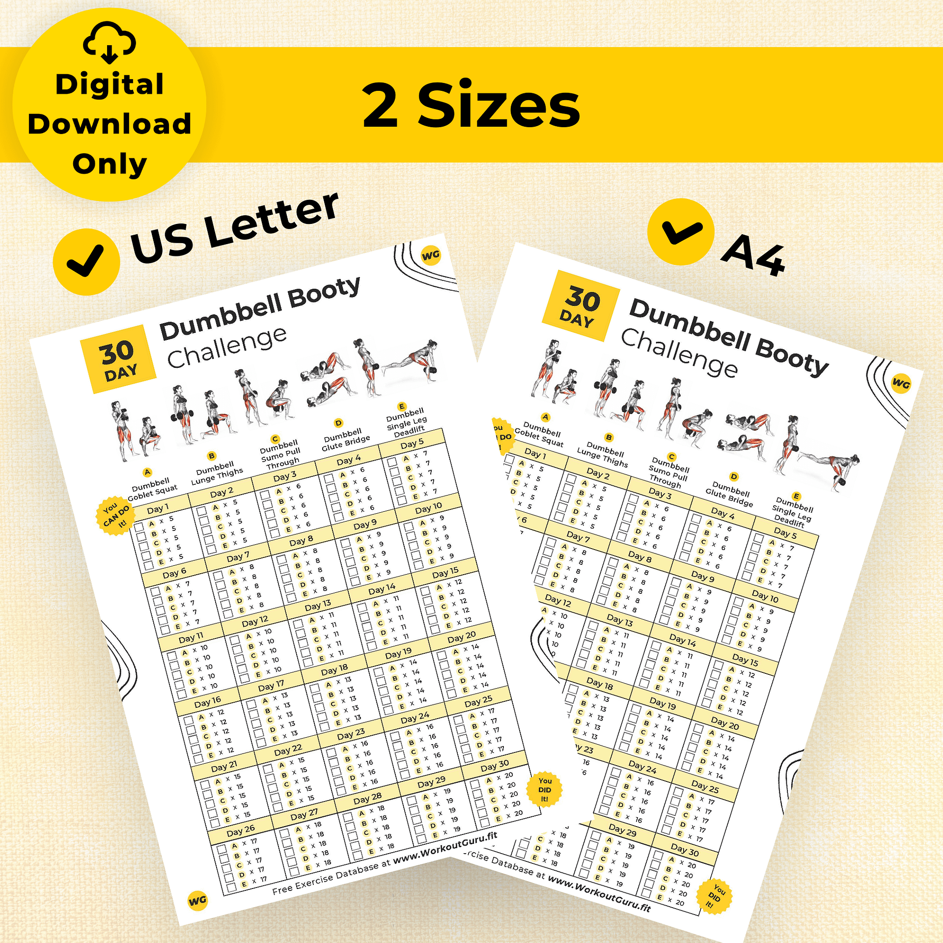 30 Day Dumbbell Booty Challenge - Printable Workout Tracker product image (4)