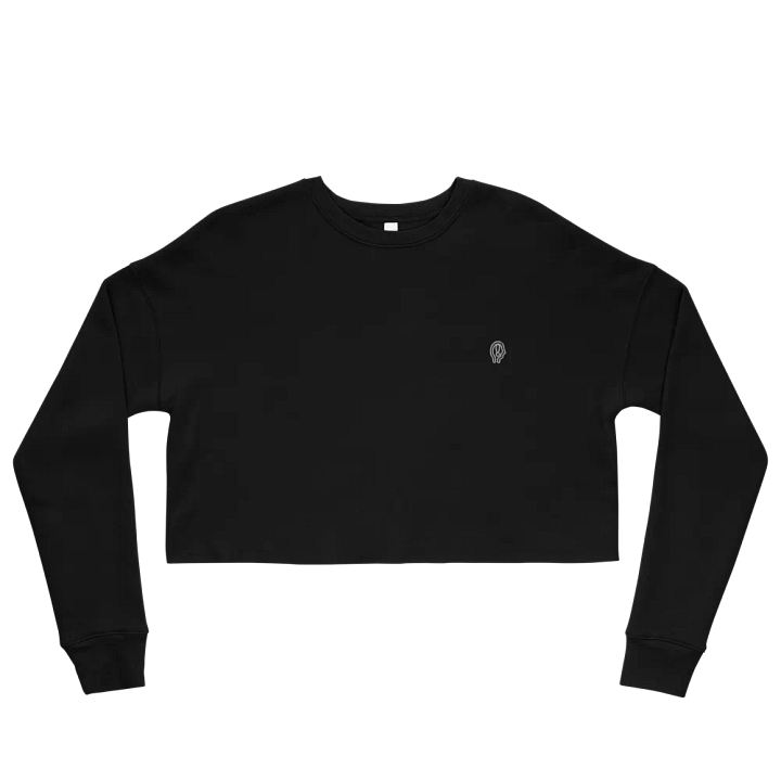 EXCLAIMING MENTALLY (L.C., B&W) embroidered fleece crop crew product image (4)