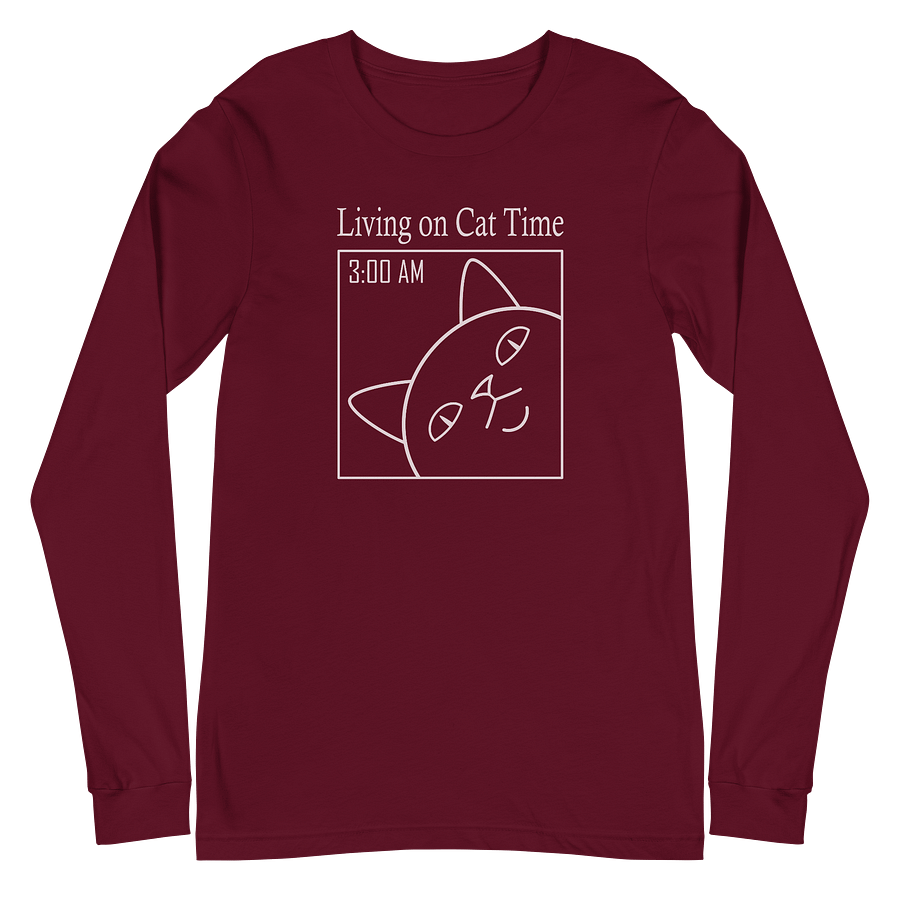 Living on Cat Time Unisex Long Sleeve Tee, White Print product image (2)