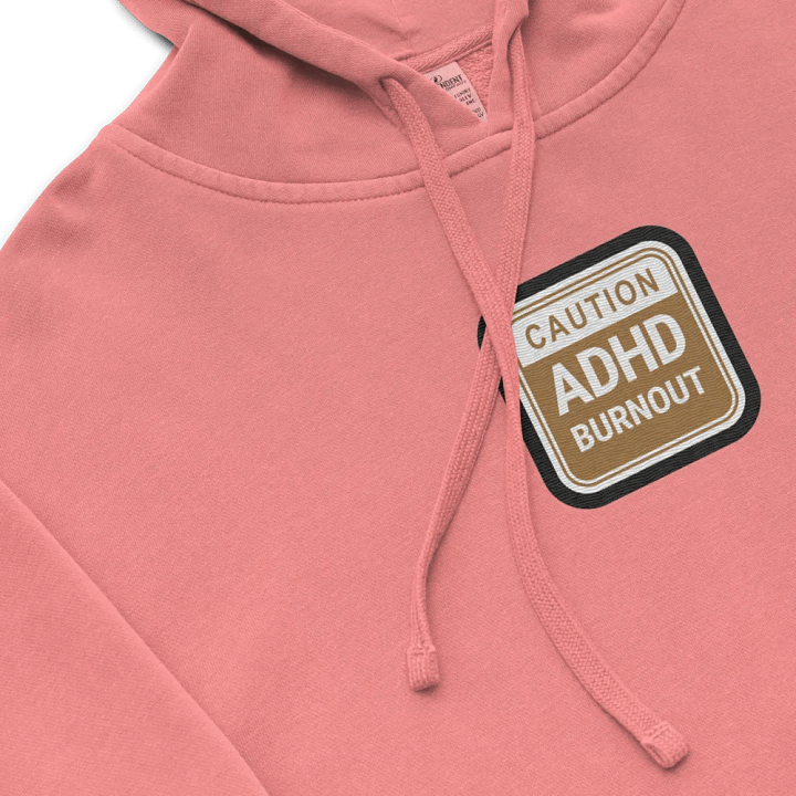 CAUTION: ADHD BURNOUT embroidered pigment hoodie (brown bubble design 2) product image (1)