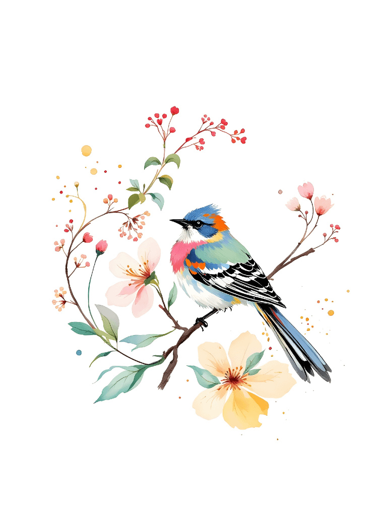 Watercolor Folk Art Bird Clipart, Floral Spring Digital Download, Whimsical Bird Illustrations, Wedding Invitations, Scrapbooking, Card Making product image (5)
