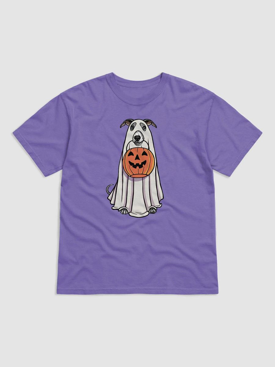 Funny Halloween Whippet(Blue & White) T-Shirt | Funny Dog Wearing a Ghost Costume and Holding a Pumpkin Basket product image (27)