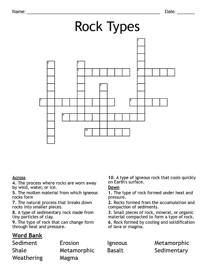 Three Types of Rocks Crossword Puzzle product image (2)