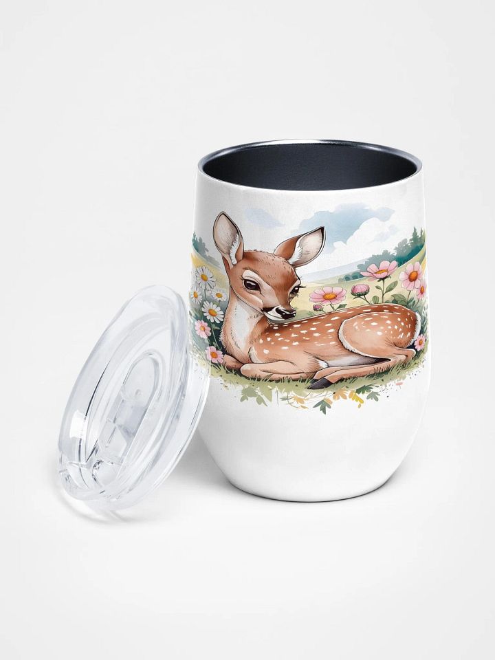 Gentle Fawn in Daisies 12 Oz Wine Tumbler – Dreamy Watercolor Deer & Wildflower Design product image (1)