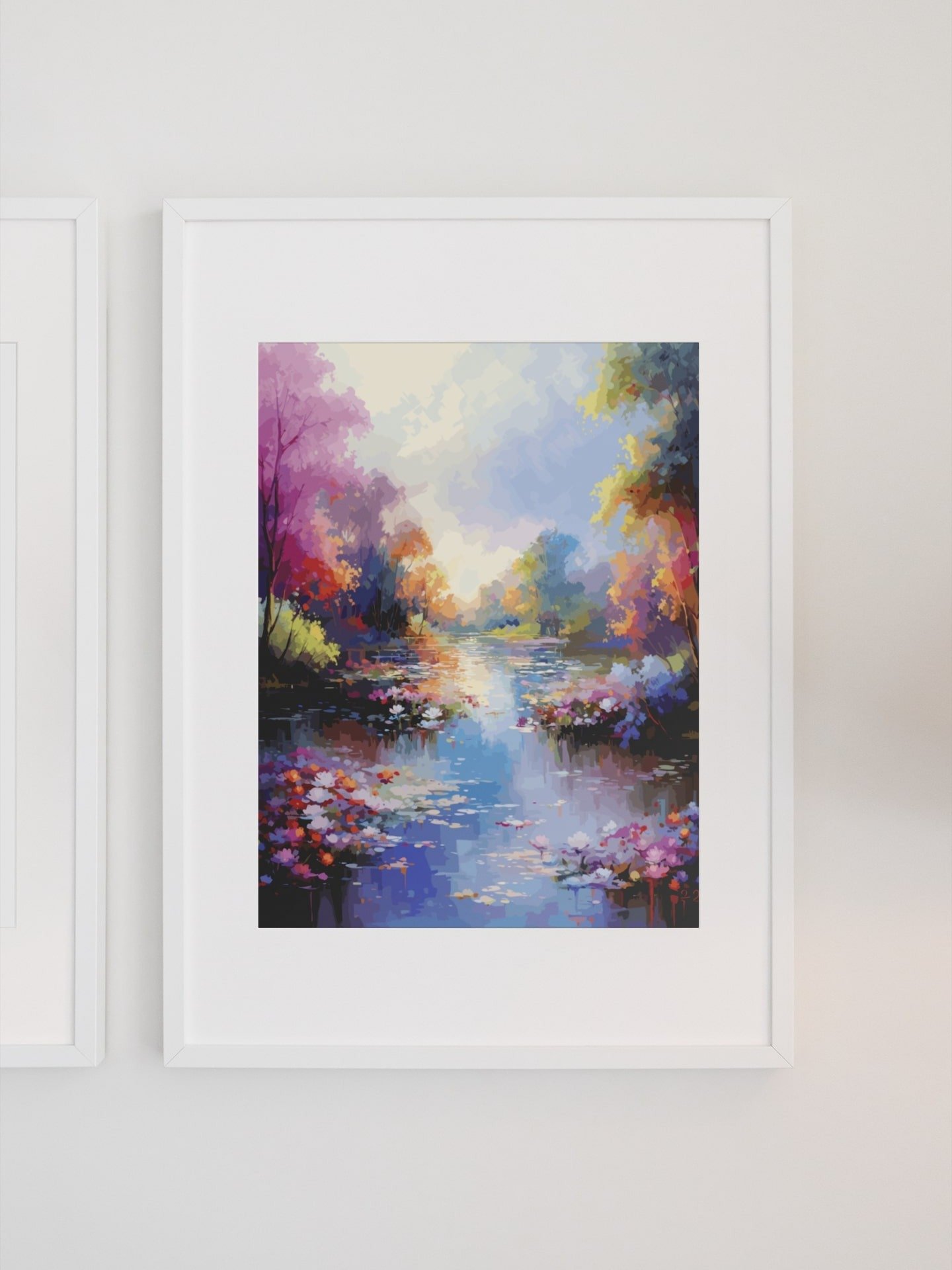 Impressionist River Landscape Art Poster, Colorful Autumn Water Scene, Serene Nature Print for Relaxing Home and Office Decor product image (1)