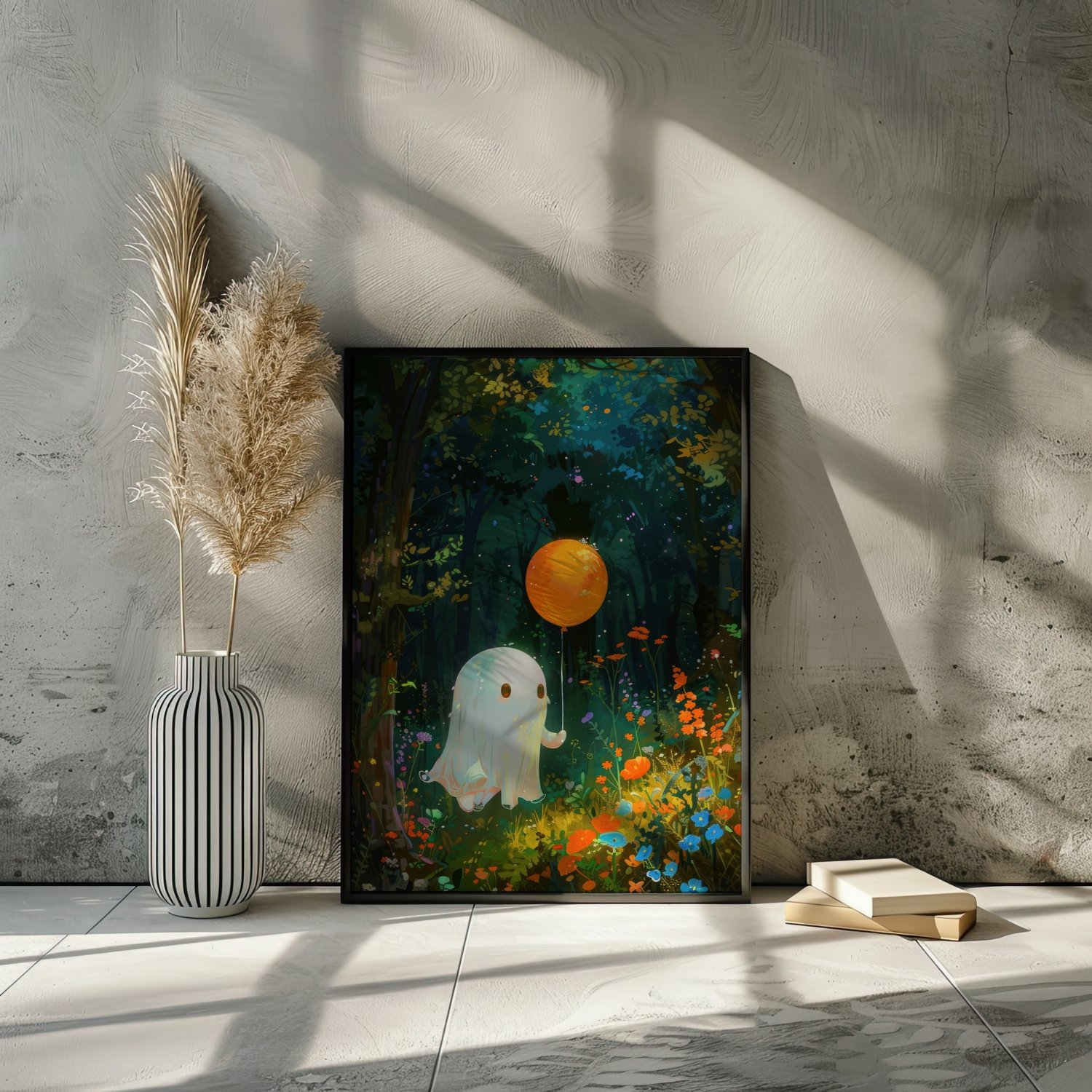 Cute Ghost with a Balloon Whimsical Halloween Art Print product image (11)