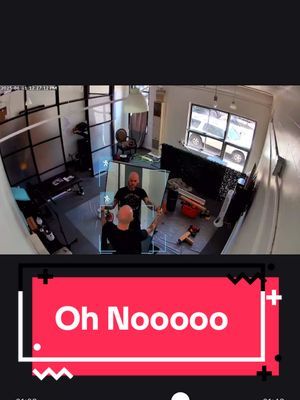 Working in the Tattoo Shop when I heard a random creaking sound… Good thing my reflexes are still sharp. #brokenmirror #securitycamera #accident #save 