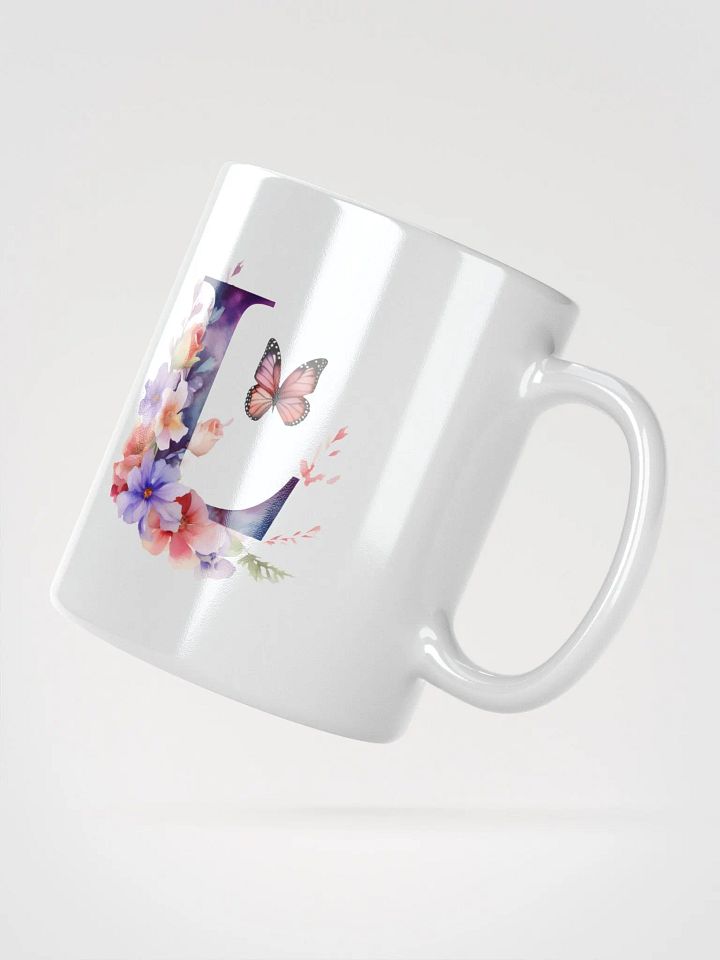 Letter L Monogram Floral Fantasy White Glossy Mug product image (5)