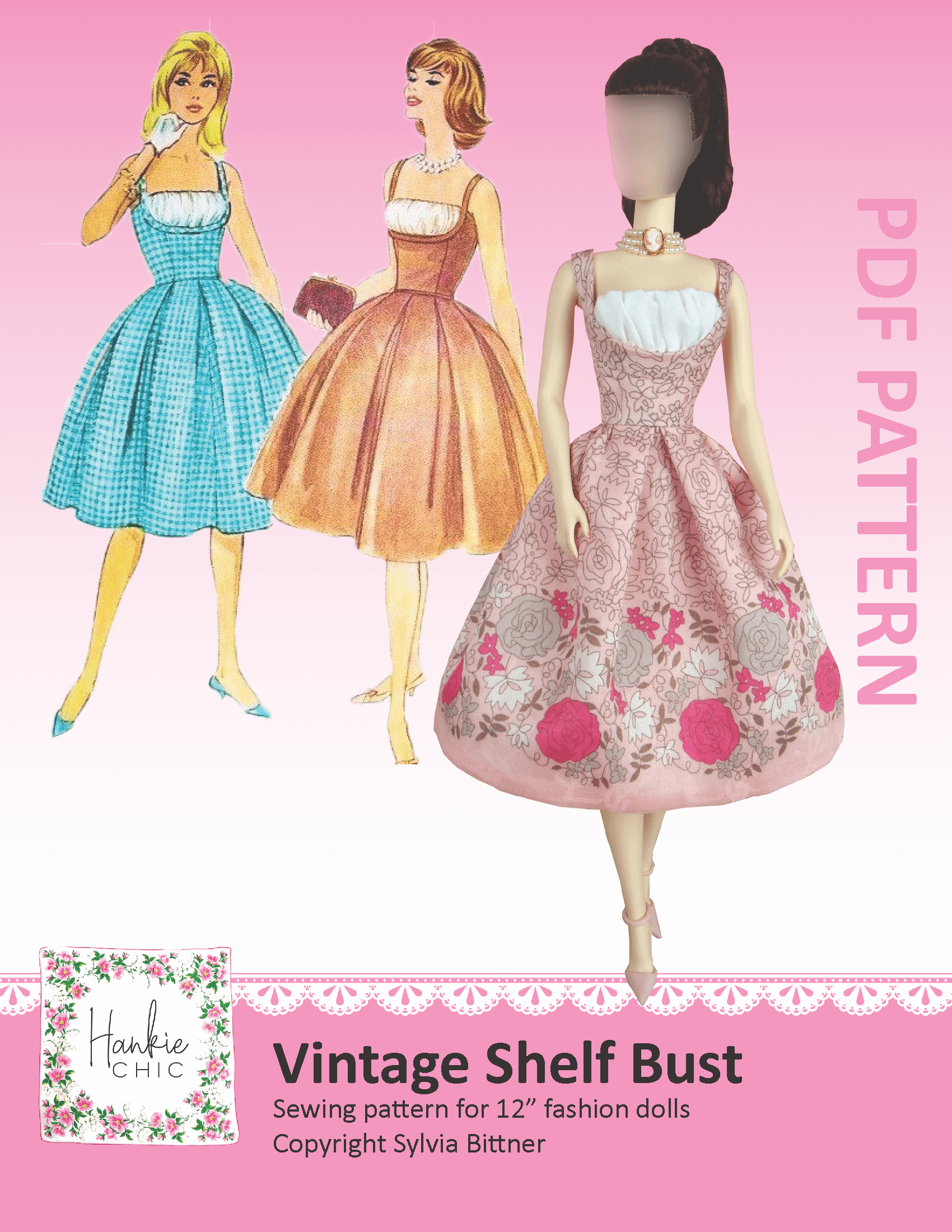 Vintage Shelf Bust sewing pattern for 12" fashion dolls product image (1)