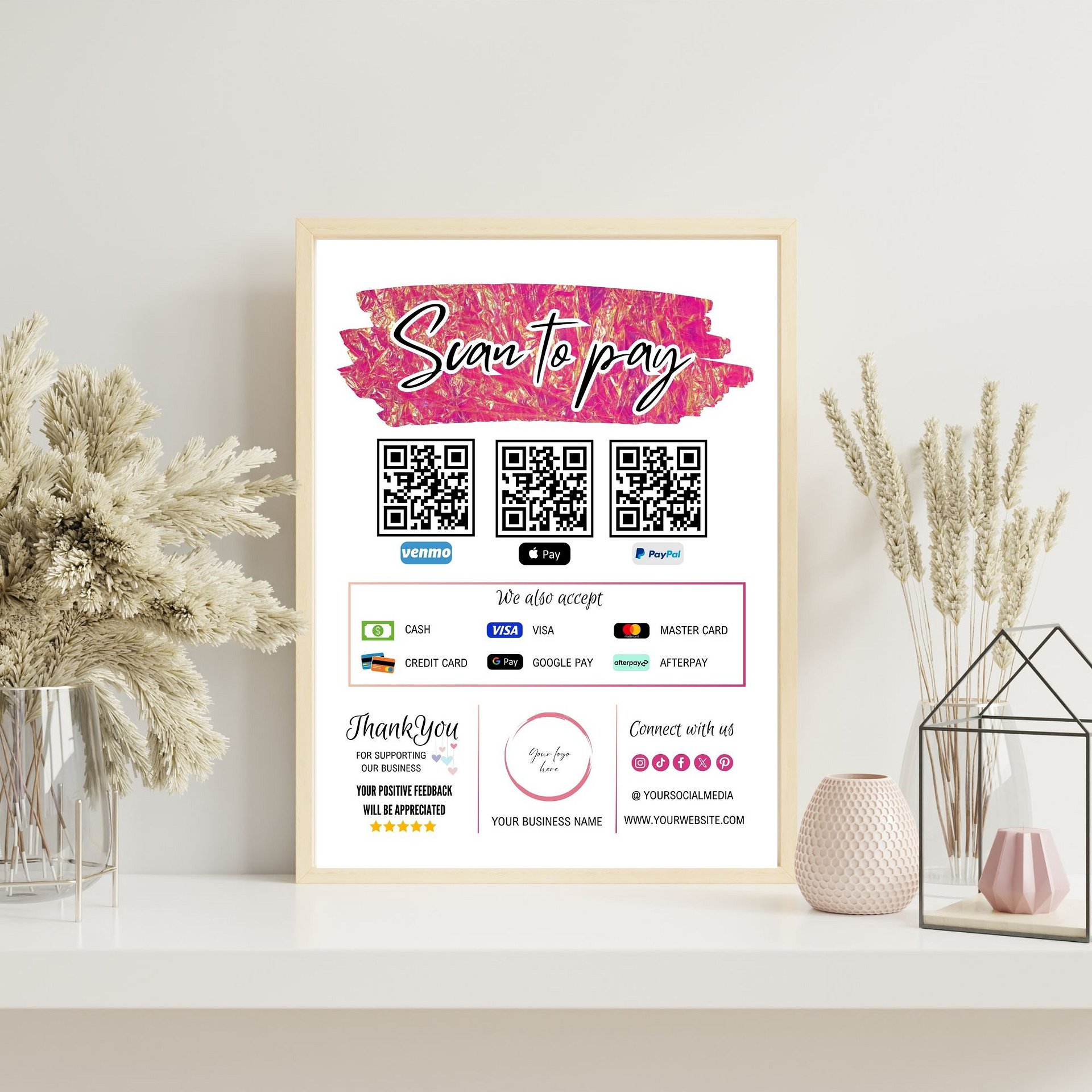 Pink Marigold - Scan To Pay QR Code Sign Template product image (6)