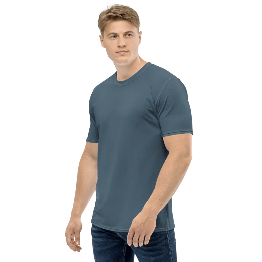 Plain Dark Greyish Blue Soft Summer Men's Crewneck Polyester Heavyweight Premium T-Shirt by Treasure Pie product image (5)