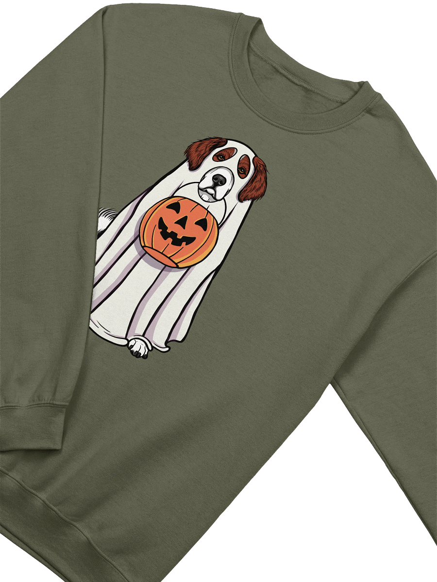 Funny Halloween Great Pyrenees(Brown) Sweatshirt | Funny Pyr Wearing a Ghost Costume and Holding a Pumpkin Basket product image (18)