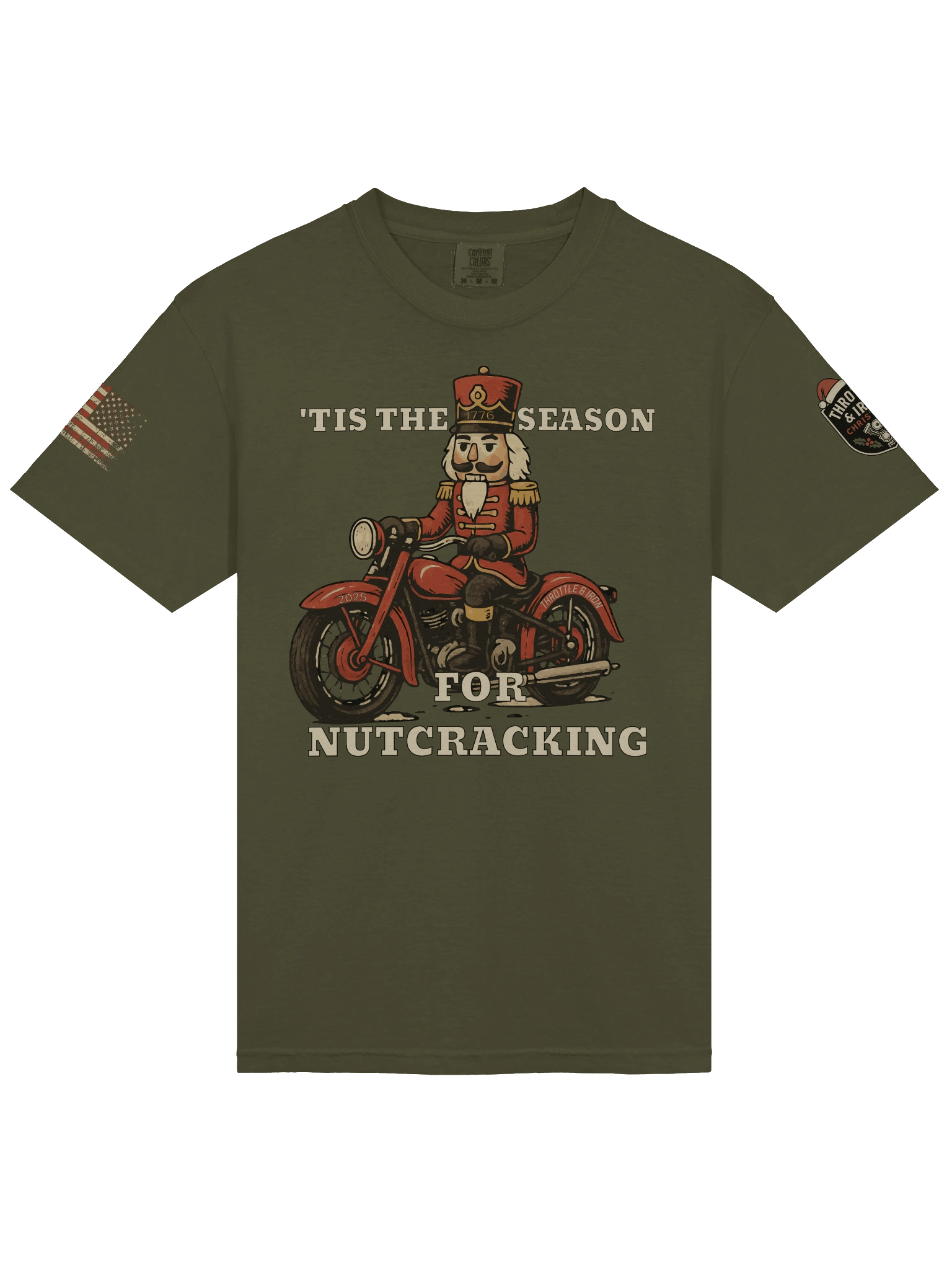 Throttle & Iron Christmas 2025 Limited Edition Tee — Holiday Badge + American Flag Sleeves product image (13)