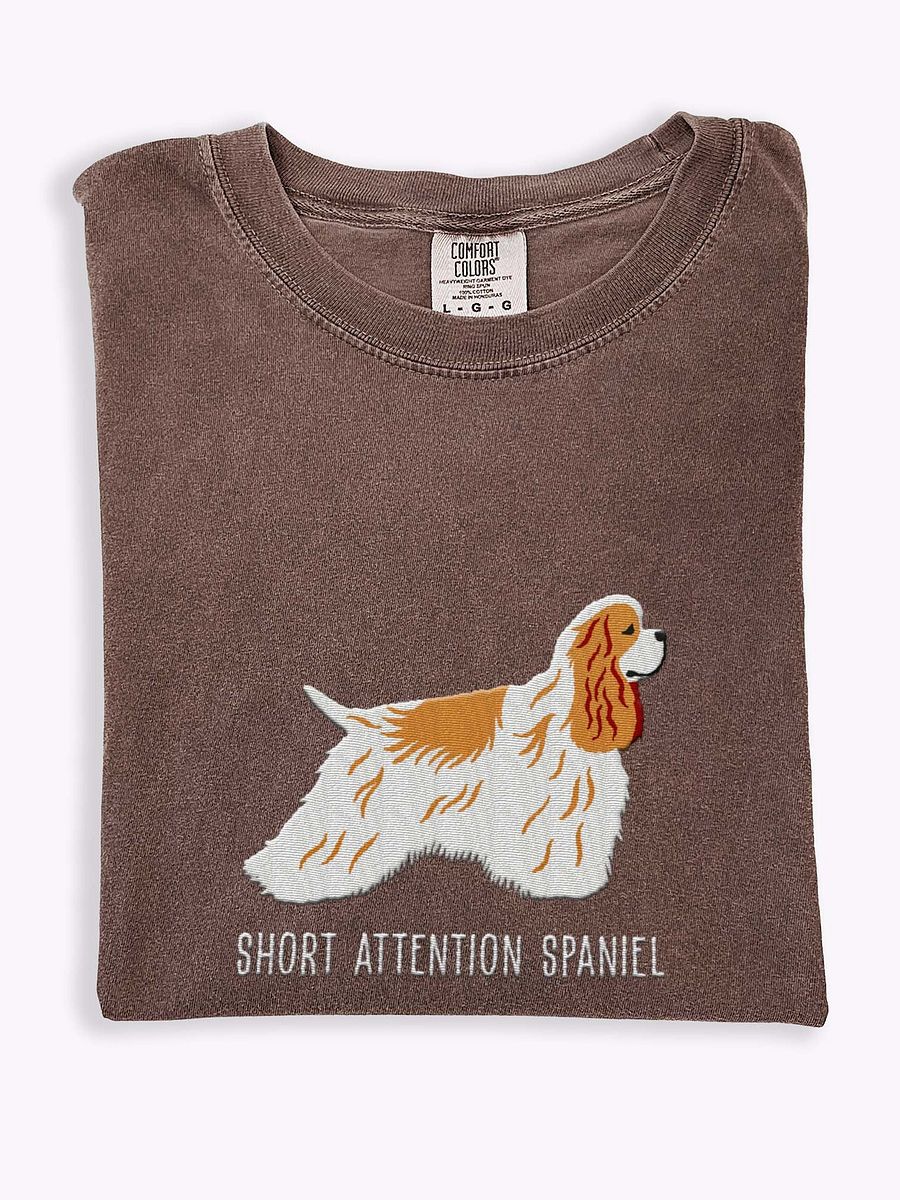 Short Attention Spaniel T-Shirt(Embroidered) of an American Cocker Spaniel(Brown & White) product image (1)