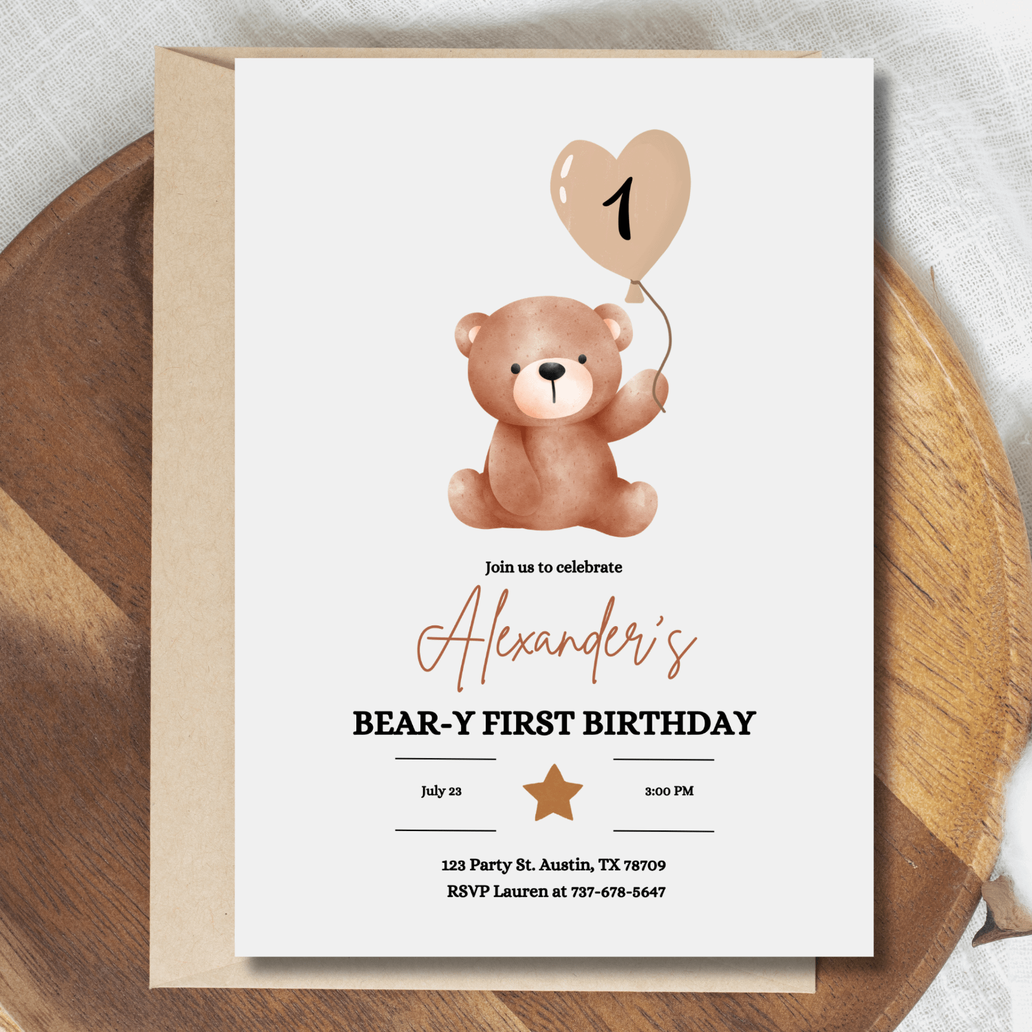 Bear-y First Birthday Invitation | Teddy Bear Birthday Invite | Editable Canva Template product image (2)