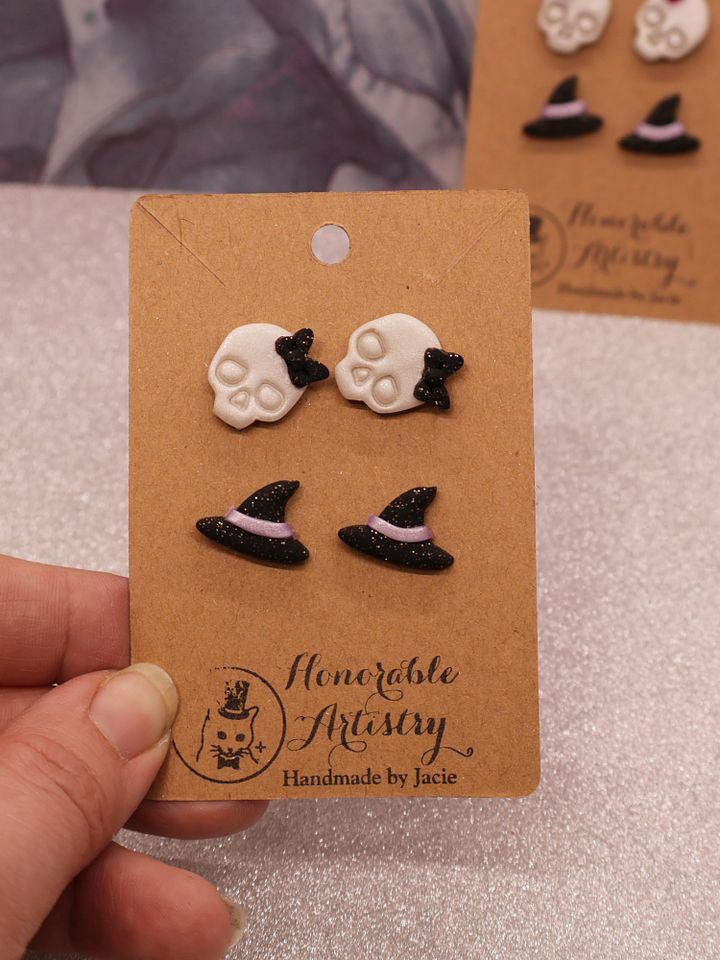 Black Sparkle Witchy Stud Earrings - Polymer Clay product image (3)