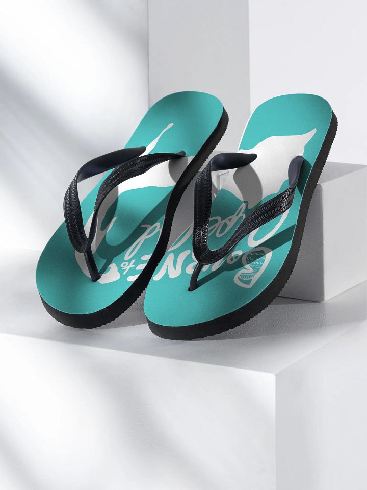 BOURNE to Flip Flop™ | Cape Cod Vibes for Your Soles | Logo Spread Sandals | White Logo on Dark Turquoise product image (1)