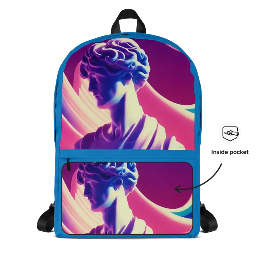 Greek God Retrowave City Pop Navy Blue Backpack product image (10)
