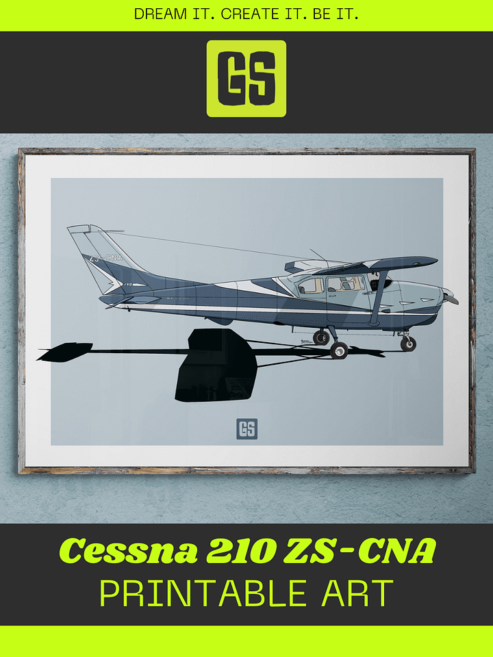 Cessna 210 ZS-CNA Printable Aviation Wall Art with Blue and White Background product image (1)