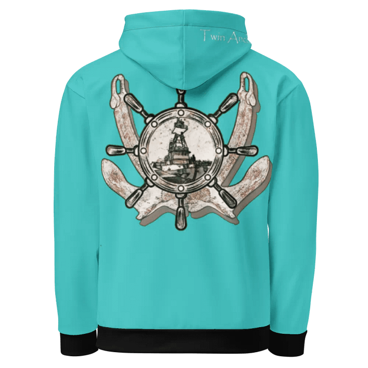 turquoise Twin anchor ship wheel & Tug CE Hoodie product image (1)