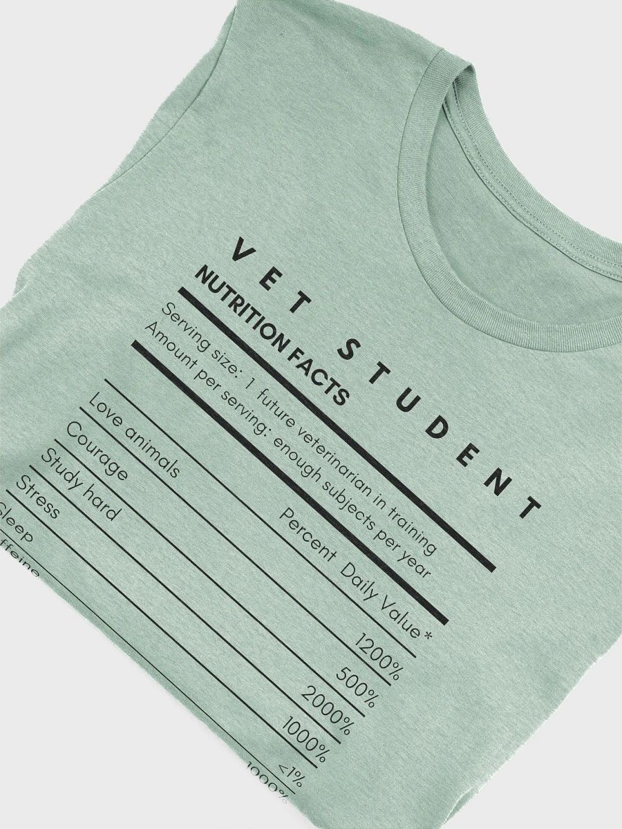 "Vet Student Nutrition Facts" t-shirt (light background) product image (3)