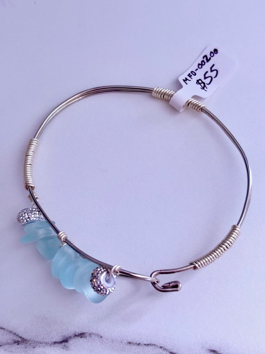 Seafoam Pebble Tide Bracelet | Wire-Wrapped Sea Glass | Handmade 7.75" Coastal Charm by Monique Faella Designs™ | MFD-00200 product image (6)