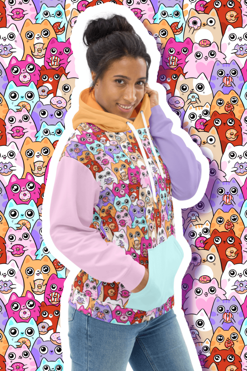Colorful Doughnut Loving Cat Faces All-Over Print Hoodie product image (2)