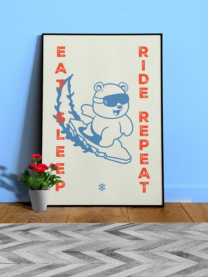 Anime poster: Eat, sleep, ride, repeat / Bear Surfer — sport poster, manga art print, Japanese space wall art, Japan poster, 80s print product image (1)