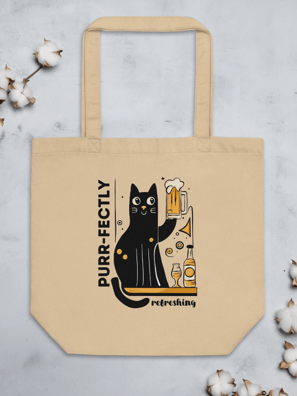 Purr-fectly Refreshing - Cat Holding a Beer, Hand-drawn Eco-Friendly Tote Bag product image (3)
