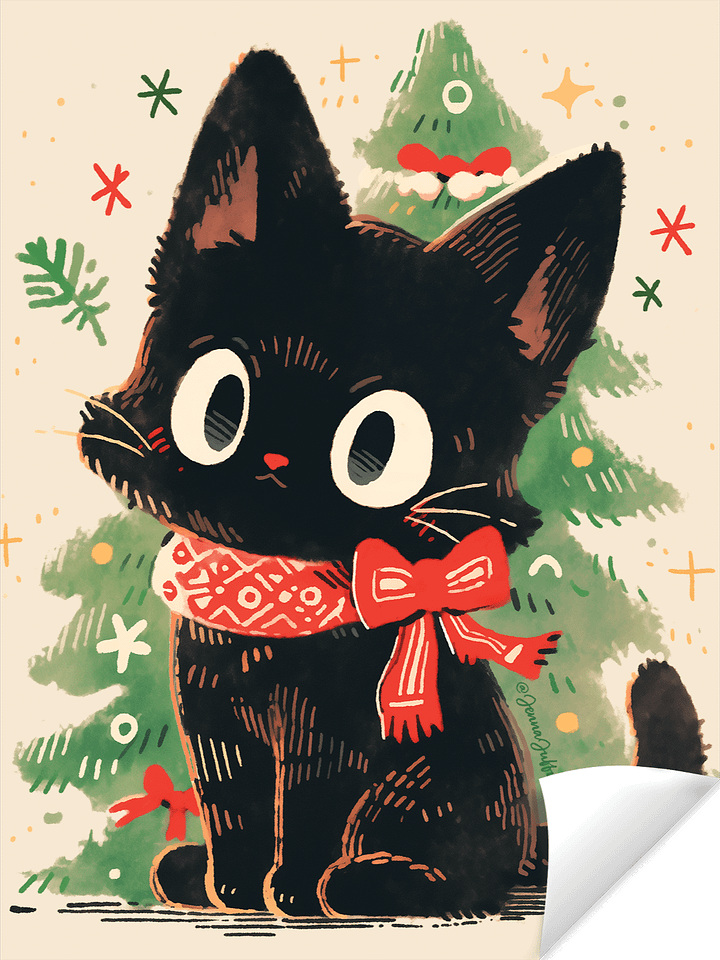 Holiday Sweater Bow Cat | Matte Paper Print product image (1)