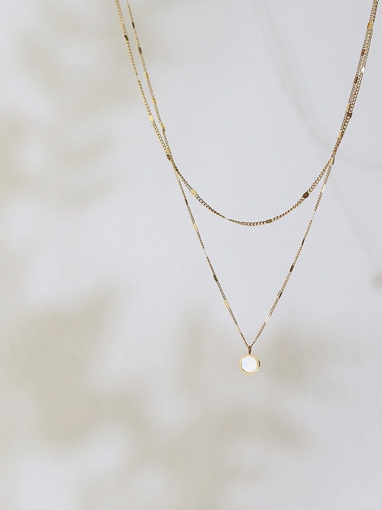 Double-Layer White Shell coin Necklace | 18K Gold Plated product image (7)