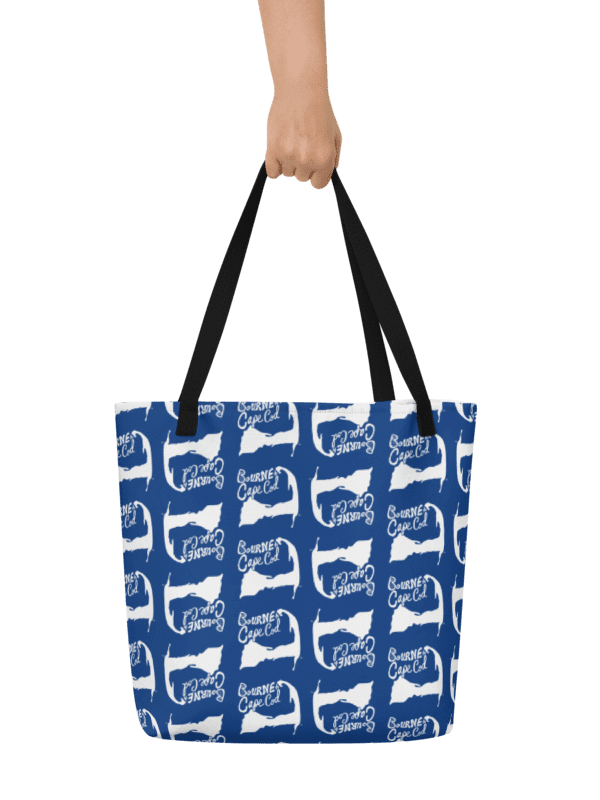 BOURNE to Cape Cod™ | Large Tote Bag with Pocket | Coastal Classic | All-Over Logo Print | White Logo Repeat on Cerulean Blue product image (2)