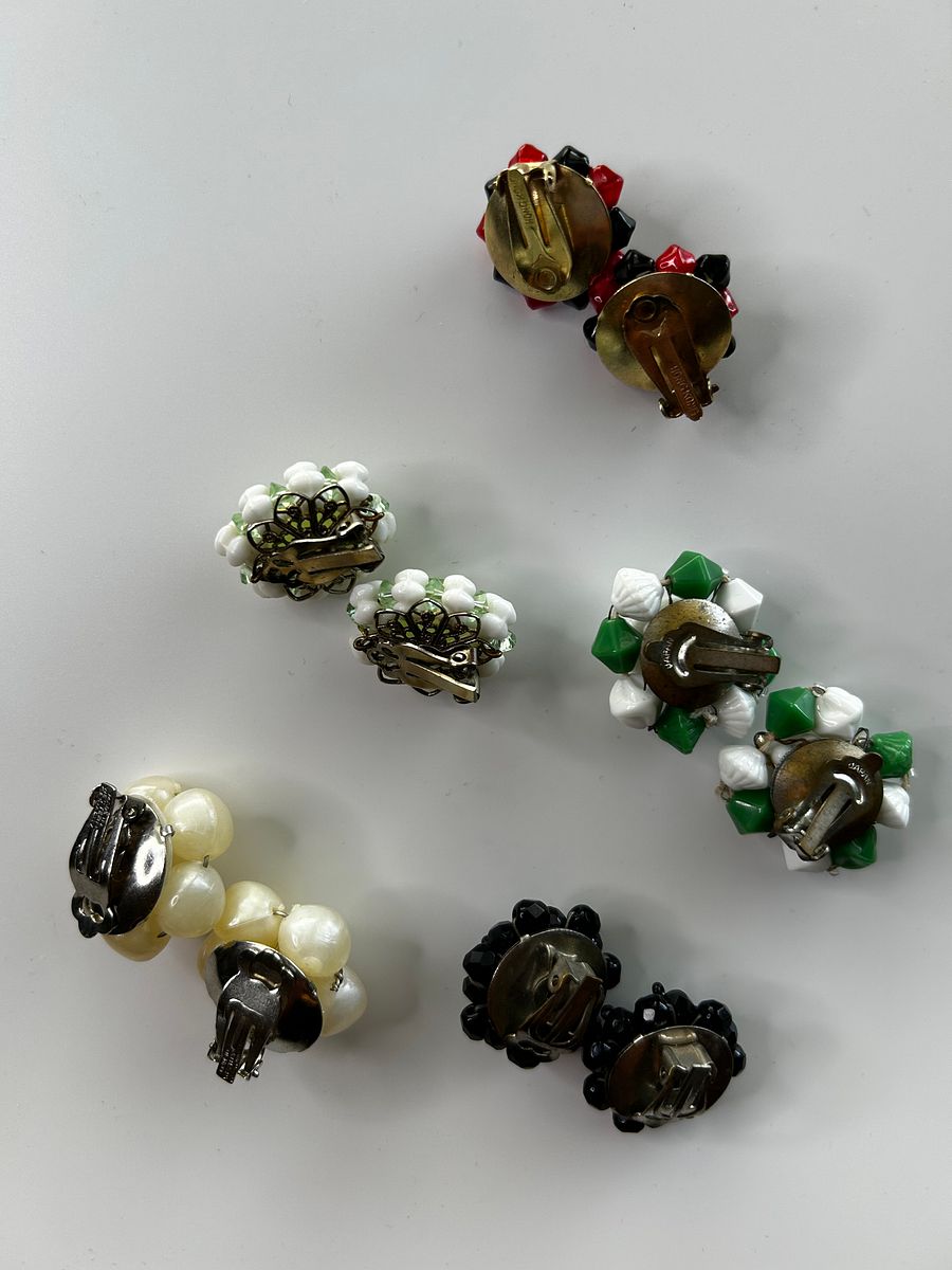 Vintage Beaded Cluster Clip On Earrings Lot of 5 product image (7)