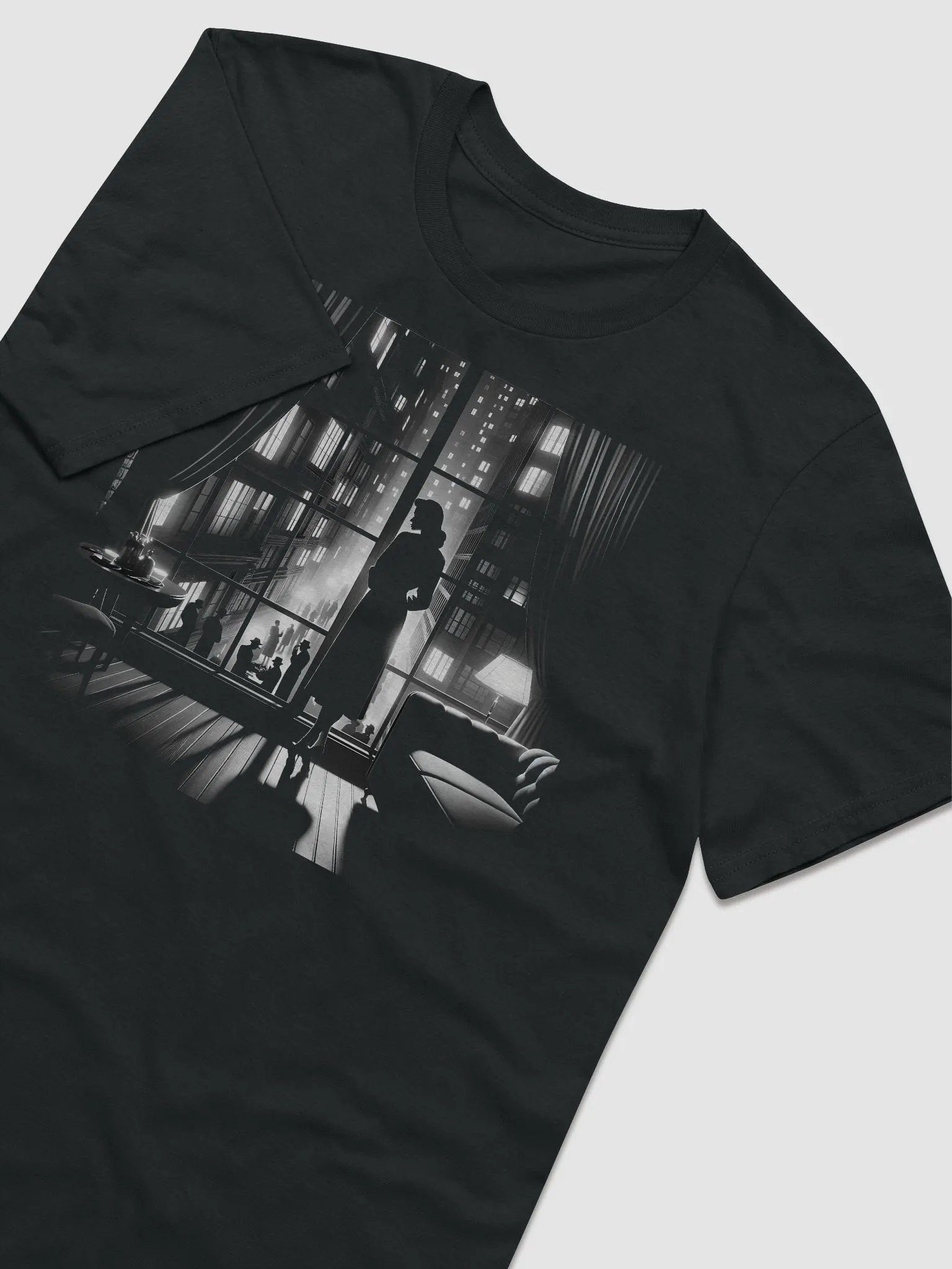 Silent Contemplation in City Lights Film Noir (Front Print Womens Tee) product image (3)