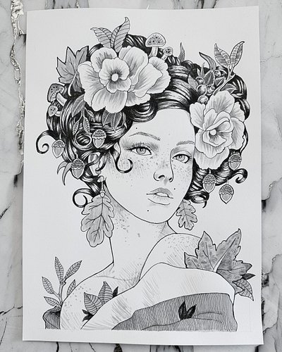🖤 Inktober 2025 – Day 2 
Prompt: Weave 

Went for a lady with a pin-up inspired hairstyle and incorporated the autumn aesthet...