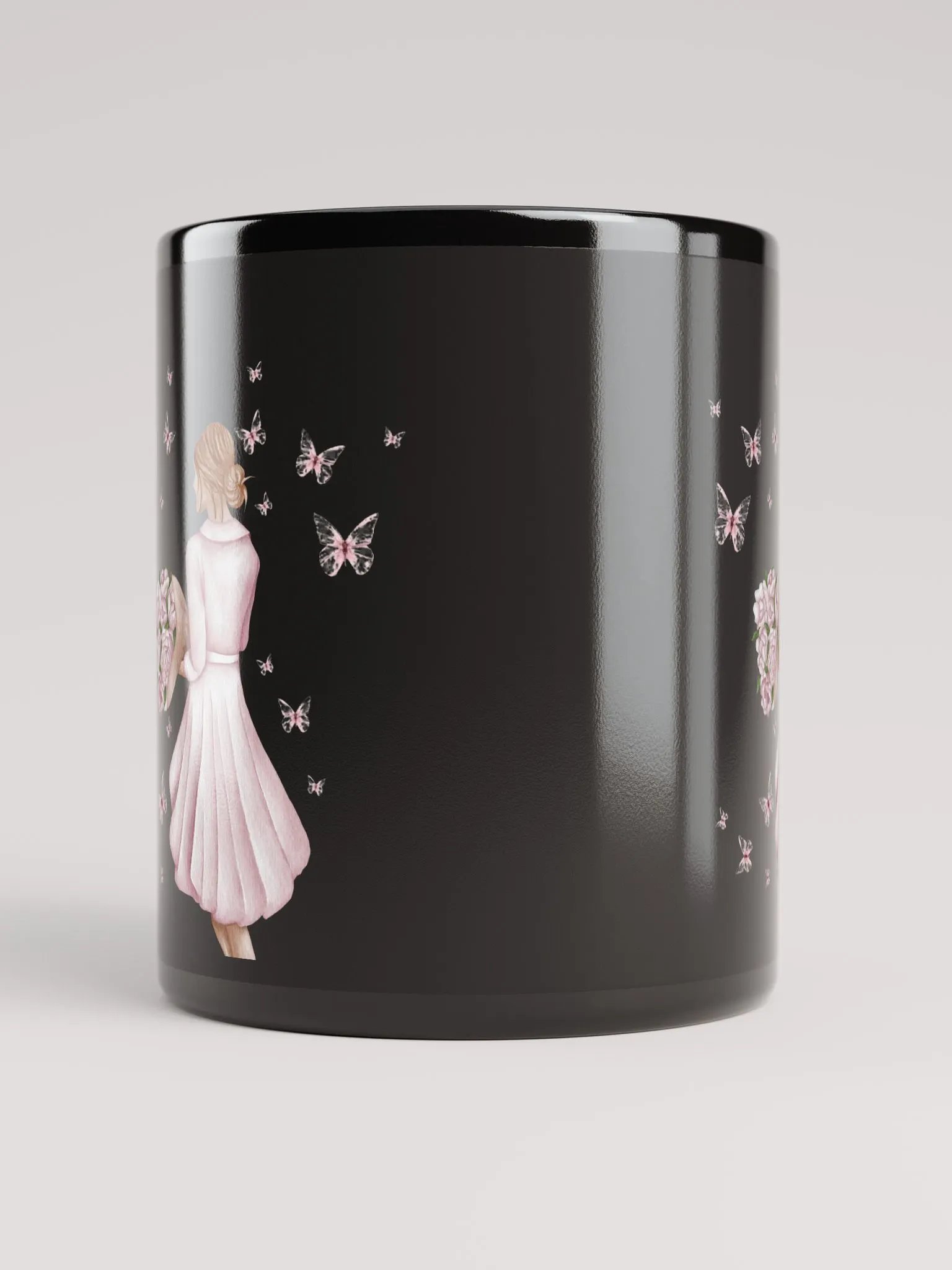 Woman Surrounded By Butterflies Black Mug product image (9)